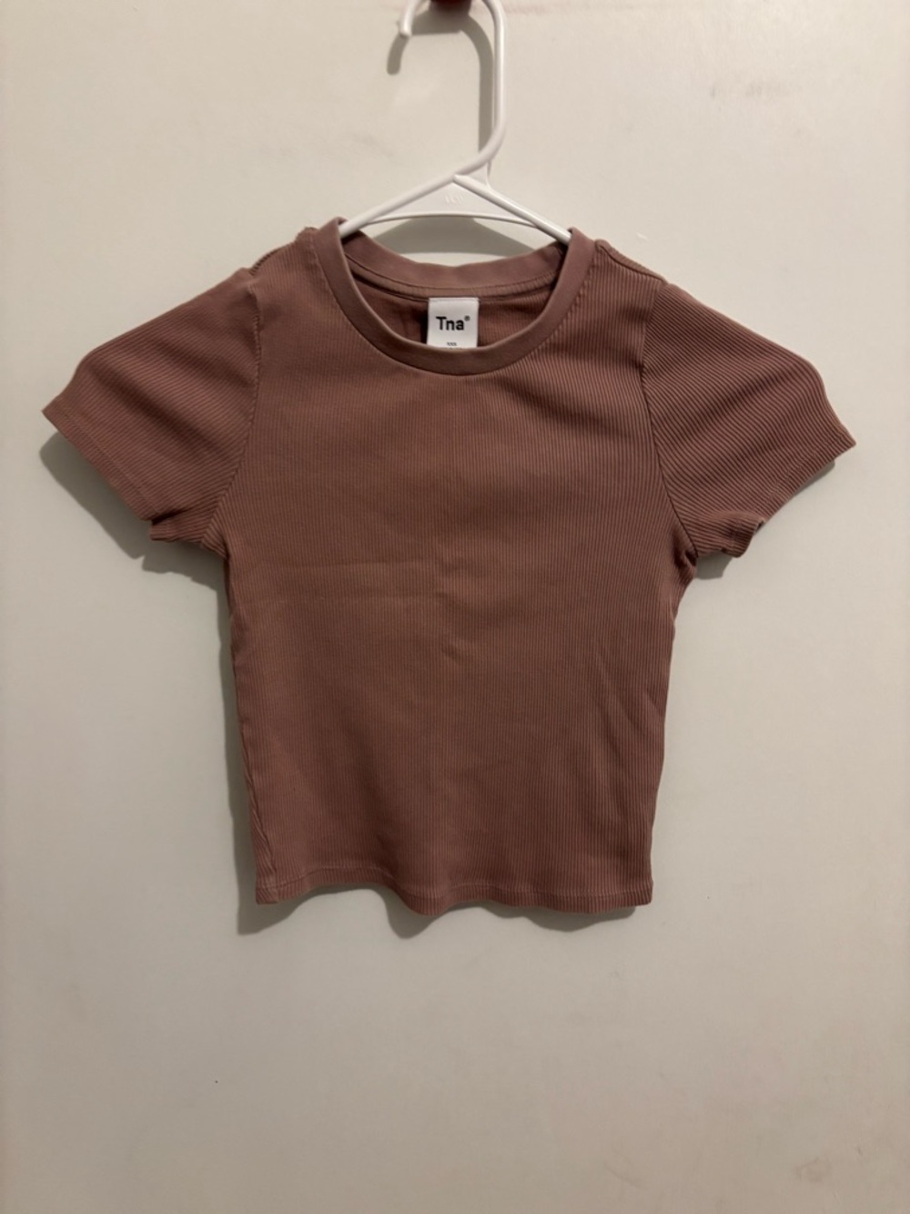 TNA Ribbed Short Sleeve Crop Tee in Dusty Mauve